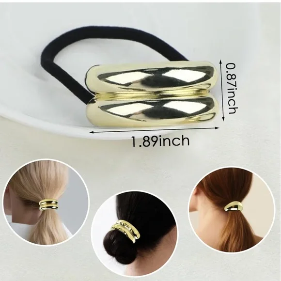 6 pcs Gold Metal Ponytail Cuff Hair Ties - Picture 2 of 7